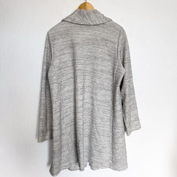 Eileen Fisher Cardigan Medium Marled Terry Shawl Pockets Mid Black Cream Thick - Picture 2 of 9